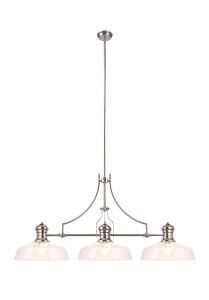 Davvid Linear Pendant With 38cm Flat Round Shade, 3 x E27, Polished Nickel/Clear Glass
