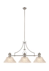 Davvid Linear Pendant With 38cm Patterned Round Shade, 3 x E27, Polished Nickel/Clear Glass Item Weight: 19.1kg