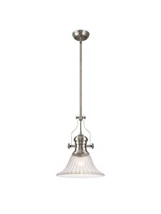 Davvid Single Pendant, 1 x E27, 30cm Bell Glass, Satin Nickel / Clear