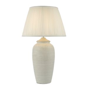 Deighton 1 Light E27 Grey Concrete Table Lamp With Inline Switch C/W Ulyana Ivory Faux Silk Pleated 45cm Shade