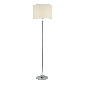 Delta 1 Light E27 Polished Chrome Floor Lamp With Inline Foot Switch C/W Ivory Cotton Drum Shade