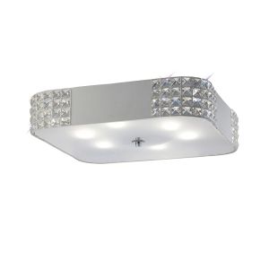 Denver Square Flush Ceiling 6 Light E27, Matt White/Frosted Glass/Polished Chrome