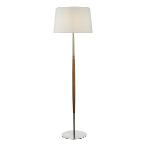 Detroit 1 Light E27 Satin Nickel With Walnut Detail Floor Lamp With Inline Foot Switch (Base Only)