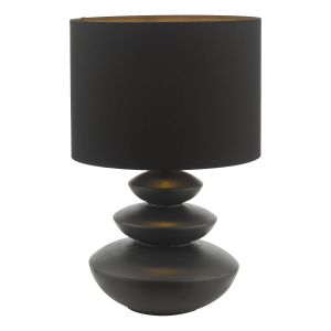 Discus 1 Light E27 Black Ceramic Table Lamp With Inline Switch C/W Black Cottom Mix 28cm Drum Shade