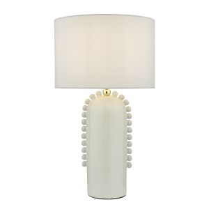 Dolce 1 Light E27 Glossy Ivory Ceramic Table Lamp With Inline Switch C/W White Cotton 30cm Drum Shade