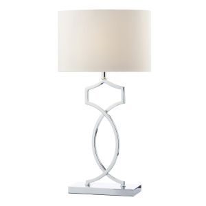 Dooveln 1 Light E14 Polished Chrome Table Lamp With Inline Switch C/W Creal Oval Faux Silk Shade