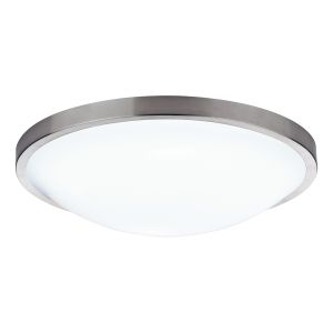 Dover 1 Light E27 Satin Chrome Round IP44 Flush Bathroom Ceiling Light With White Acrylic Diffuser