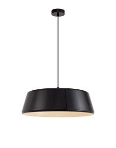 Drope Single Large Pendant, 1 Light Adjustable E27, Gloss Black/Gloss White