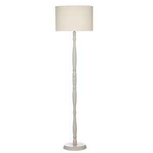 Dunlop 1 Light E27 Putty Finish Traditional Style Floor Lamp With Inline Foot Switch C/W Ccrain Linen Shade