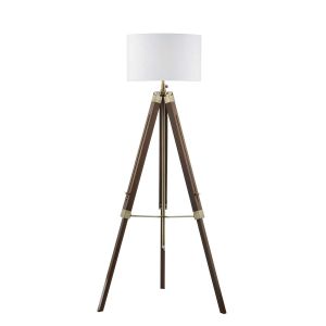 Easel 1 Light E27 Height Adjustable Tripod Floor Lamp Dark Wood With Antique Brass C/W Innsbruck Ivory Faux Silk Oval 45cm Shade