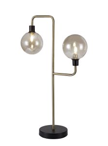 Eaton Table Lamp, 2 Light G9, Matt Black/Antique Brass/Cognac Glass
