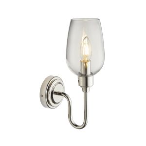 Artis 1 Light E14 Bright Nickel Wall Light With Clear Blown Glass Shade