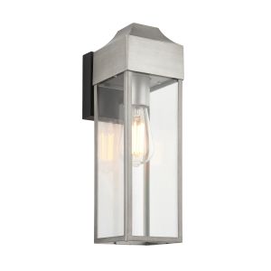 Metro 1 Light E27 Aged Pewter Die Cast Aluminium & Steel IP44 Outdoor Rectangle Lantern Wall Light With Clear Glass Shade