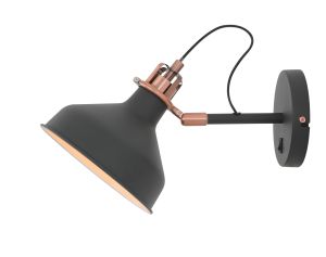 Edessa Adjustable Wall Lamp Switched, 1 x E27, Graphite/Copper/White