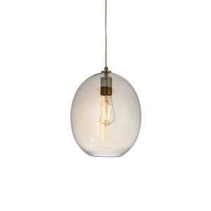 Guilo 1 Light E27 Satin Brass Adjustable Pendant With Grey Fabric Cable & Champagne Lustre Oval Glass Shade
