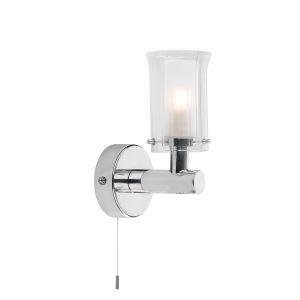 Elba 1 Light G9 Polished Chrome Bathroom IP44 Wall Light With Pull Cord Switch C/W Outer Clear Ribbed Shade & Frosted Inner Shade