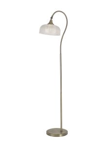 Elisha Floor Lamp 1 Light E27 Antique Brass/Prismatic Glass