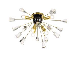 Ella Ceiling Sputnik, 6 Light E14, Brushed Gold & Gloss Black/Crystal