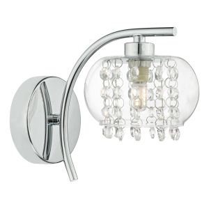 Elma 1 Light G9 Polished Chrome Wall Light With Pull Switch C/W Crystal Glass Beads Within A Clear Glass Shade