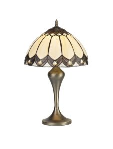 Elysian Tiffany Table Lamp, 1 x E27, Aged Antique Brass Base/Ccrain/Brown Glass/Clear Crystal