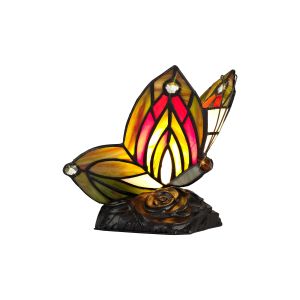 Empress Tiffany Butterfly Table Lamp, 1 x E14, Black Base With Green/Red Glass With Clear Crystal