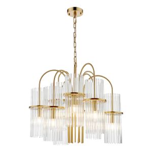 Eniola 9 Light E14 Natural Brass Adjustable Chandelier With Glass Rods