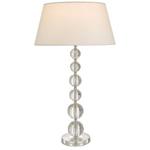 Epona 1 Light E27 Clear Stacked Acrylic Spheres Table Lamp With Inline Switch C/W White Cotton Shade