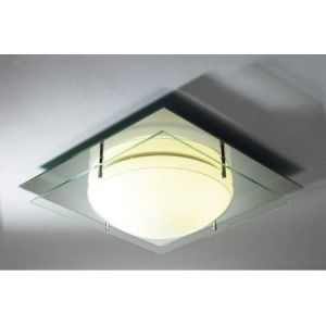 Eros 1 Light 16W Squre Mirrored Base With Opal Glass Diffuser IP44 Bathroom Ceiling Light
