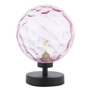 Esben 1 Light G9 Touch Table Lamp Matt Black C/W Pink Dimpled Glass Shade