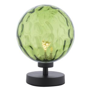 Esben 1 Light G9 Touch Table Lamp Matt Black C/W Green Dimpled Glass Shade
