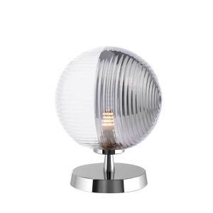 Esben 1 Light G9 Touch Table Lamp Polished Chrome C/W 15cm Smoked & Clear Ribbed Glass Shade