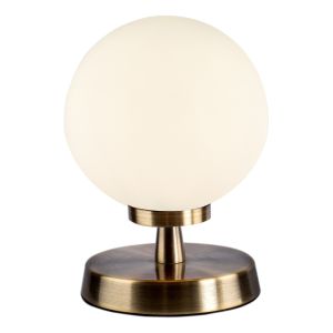 Esben 1 Light Touch Table Lamp Antique Brass C/W Opal Glass Shade