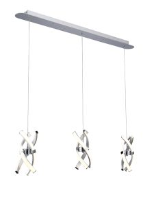 Espirales 3 Drop Pendant 3 Light 36W LED Line 3000K, 2520lm, Silver/Frosted Acrylic/Polished Chrome, 3yrs Warranty