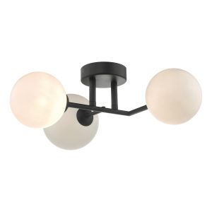 Euan 3 Light G9 Black Wall/Flush Light With Opal Glass Shades