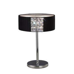 Evelyn Table Lamp Round With Black Shade 2 Light E27 Polished Chrome/Crystal