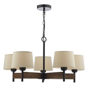 Ewan 5 Light E27 Bronze Ceiling Pendant Light With Ccrain Shades