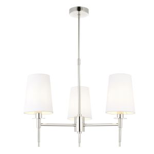 Chao 3 Light E14 Bright Nickel Adjustable Telescopic Pendant With Vintage White Fabric Shades