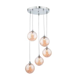 Federico 5 Light G9 Polished Chrome Adjustable Cluster Pendant C/W Champagne Dimpled Glass Shades