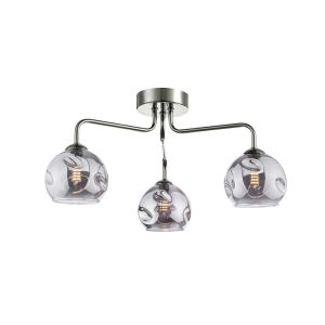 Feya 3 Light G9 Polished Chrome Semi Flush Ceiling Light C/W Smoked Organic Glass Shades