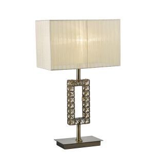 Florence Rectangle Table Lamp With Ccrain Shade 1 Light E27 Antique Brass/Crystal