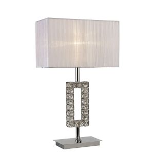 Florence Rectangle Table Lamp With White Shade 1 Light E27 Polished Chrome/Crystal