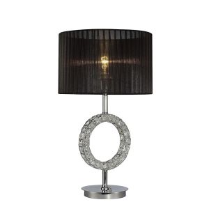 Florence Round Table Lamp With Black Shade 1 Light E27 Polished Chrome/Crystal