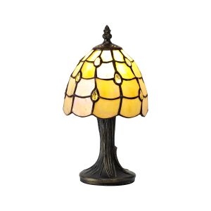 Florence Tiffany Table Lamp, 1 x E14, Black/Gold, Beige/Clear Crystal Shade