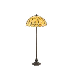 Florence 2 Light Octagonal Floor Lamp E27 With 50cm Tiffany Shade, Beige/Clear Crystal/Aged Antique Brass