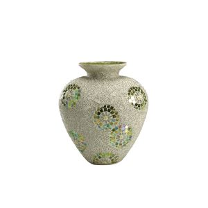 (DH) Floretta Mosaic Vase Large Green/Silver/White