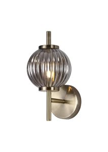 Forge Wall Lamp, 1 x G9, Antique Brass/Smoked Glass