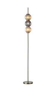 Forge Floor Lamp, 3 x G9, Antique Brass/Smoked & Amber Glass