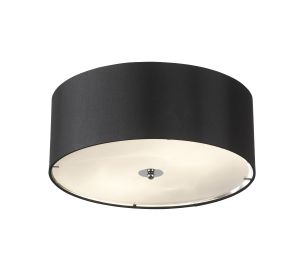 Endon FRANCO-40BL 400mm Flush Fitting With Black Faux Silk Outer & White Diffuse 3 Light In Fabric