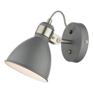 Frederick 1 Light E14 Dark Grey With Satin Chrome Metalwork Adjustable Wall Spotlight With Toggle Switch