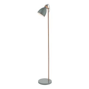 Frederick 1 Light E27 Grey With Copper Metalwork Adjustable Floor Lamp White Inline Foot Switch